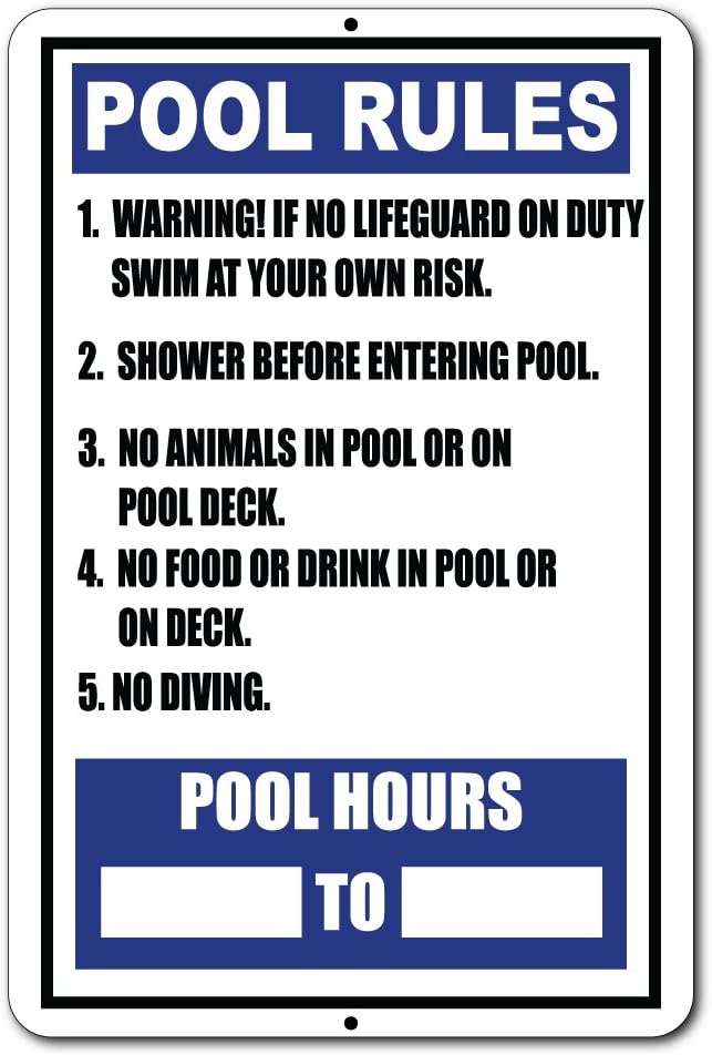 VictoryStore Yard Sign Outdoor Lawn Decorations: 12 inches x 18 inches Aluminum Sign - Pool Rules