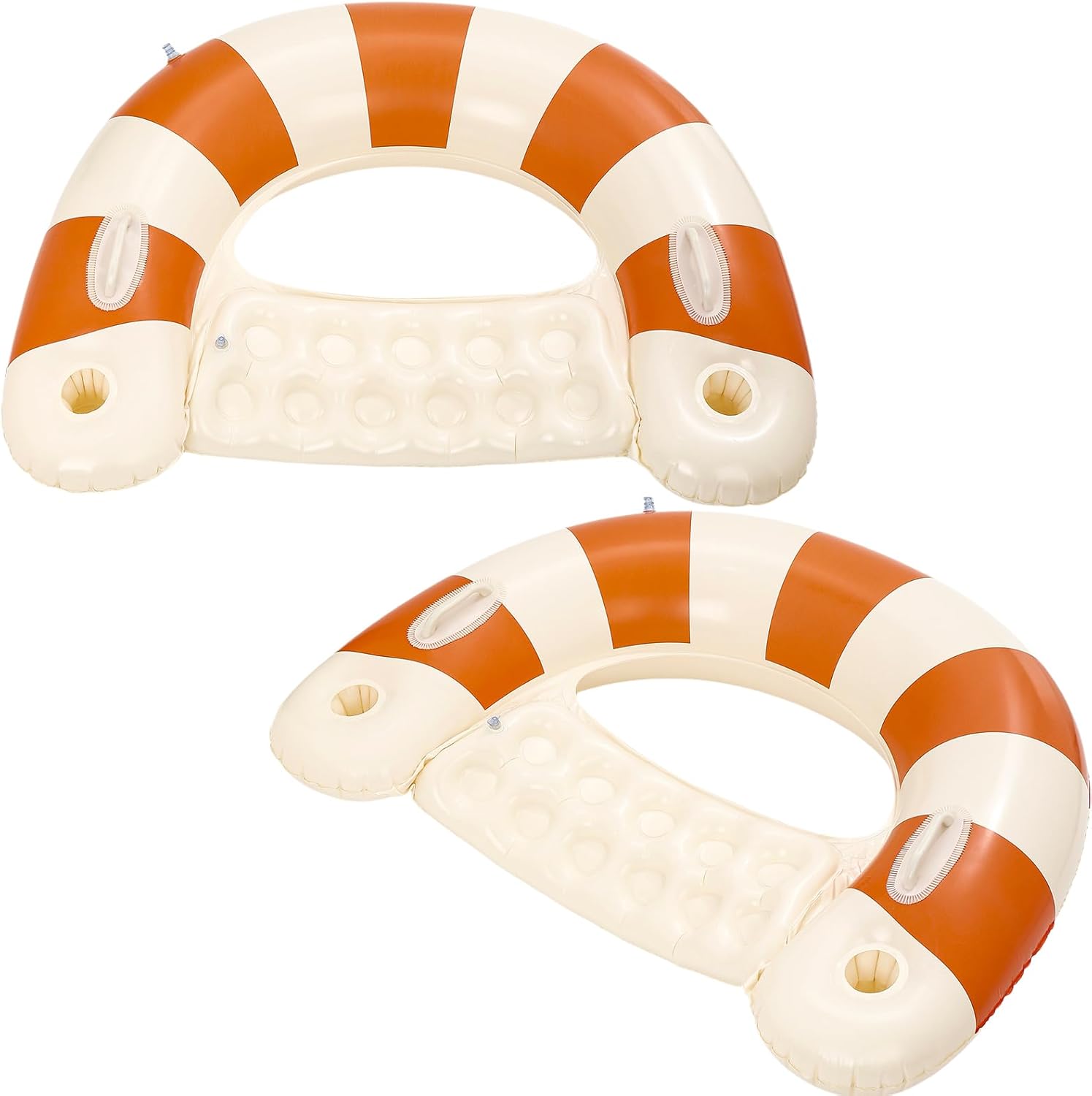2 Pack Pool Chairs with Cup Holders-Inflatable Pool Floats for Adult,Blow up Floats Chair,Striped Pool Float Chairs for Relaxing Summer Water Fun Swimming Party Supplies