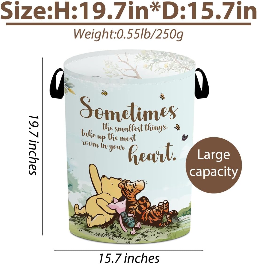 Classic Winnie Storage Basket, Winnie Laundry Hamper, Winnie Nursery Baby Stuff, Pooh Oxford Cloth Hamper With Waterproof Pe Coating, for Boys and Girls Bathroom Bedroom 15.7×19.6 Inch