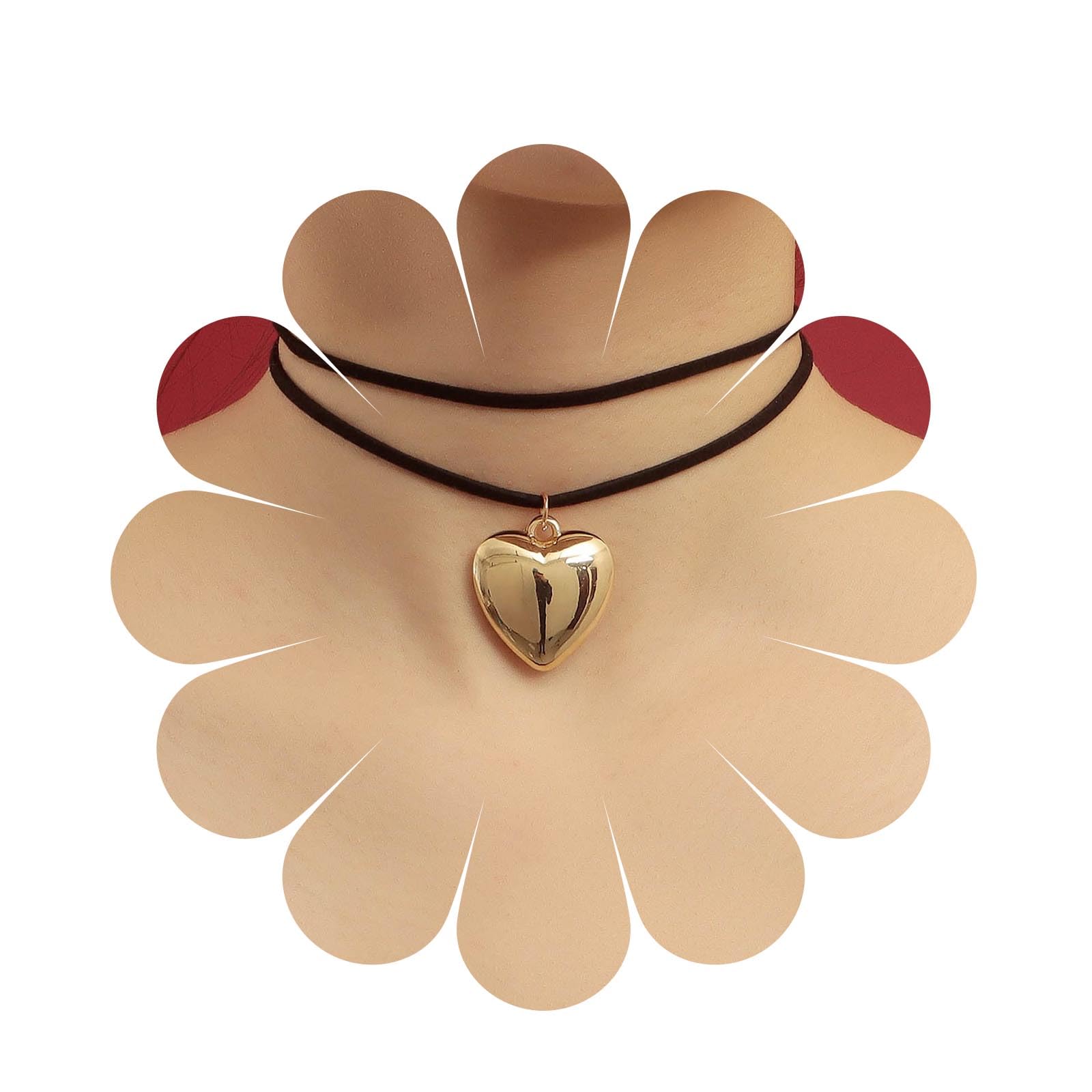 Collana Choker In Velluto Rosso Con Ciondolo Cuore E Perla - Stile Gothic Punk