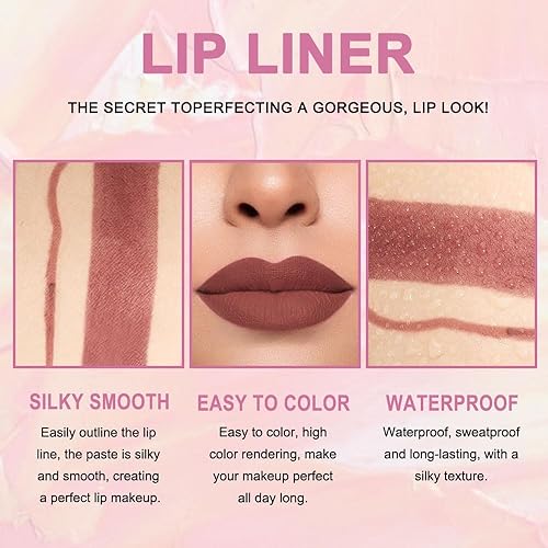 Miniatura 106 de evpct DNM Juego de 1 delineador de labios y lápiz labial rojo oscuro profundo, para mujer, tono mate, tinte labial de larga duración y resistente al