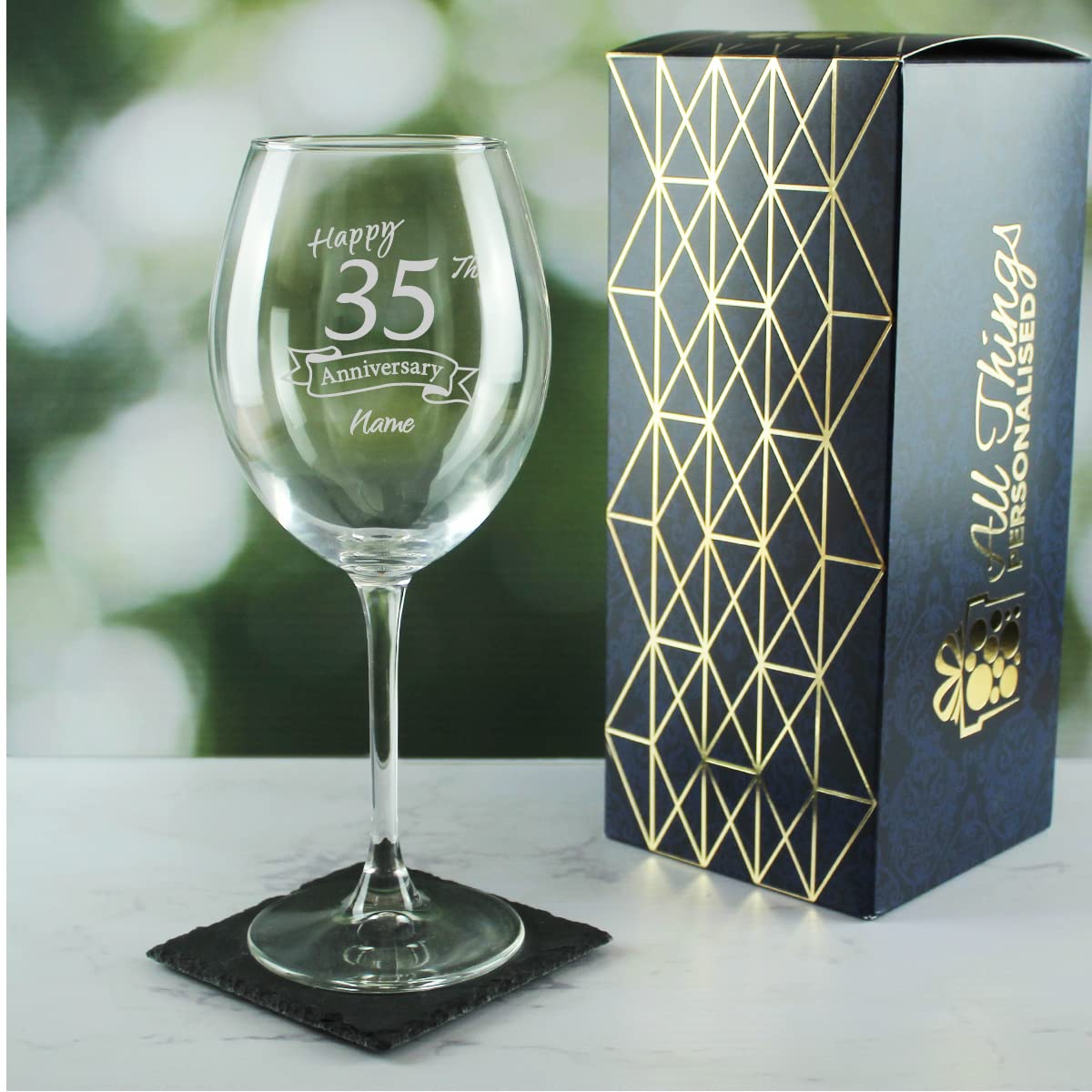 Juego de dos copas grabadas con grabado personalizado de 35 aniversario, copa de vino tinto Enoteca de 19 onzas, grabado en el Reino Unido, personalizable con cualquier nombre, regalo personalizado