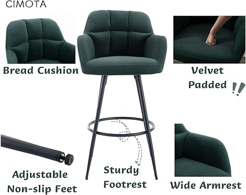 Miniatura 3 de CIMOTA Juego de 2 taburetes de bar modernos tapizados de altura para isla de cocina, taburetes de cuero con altura de mostrador, sillas de isla con