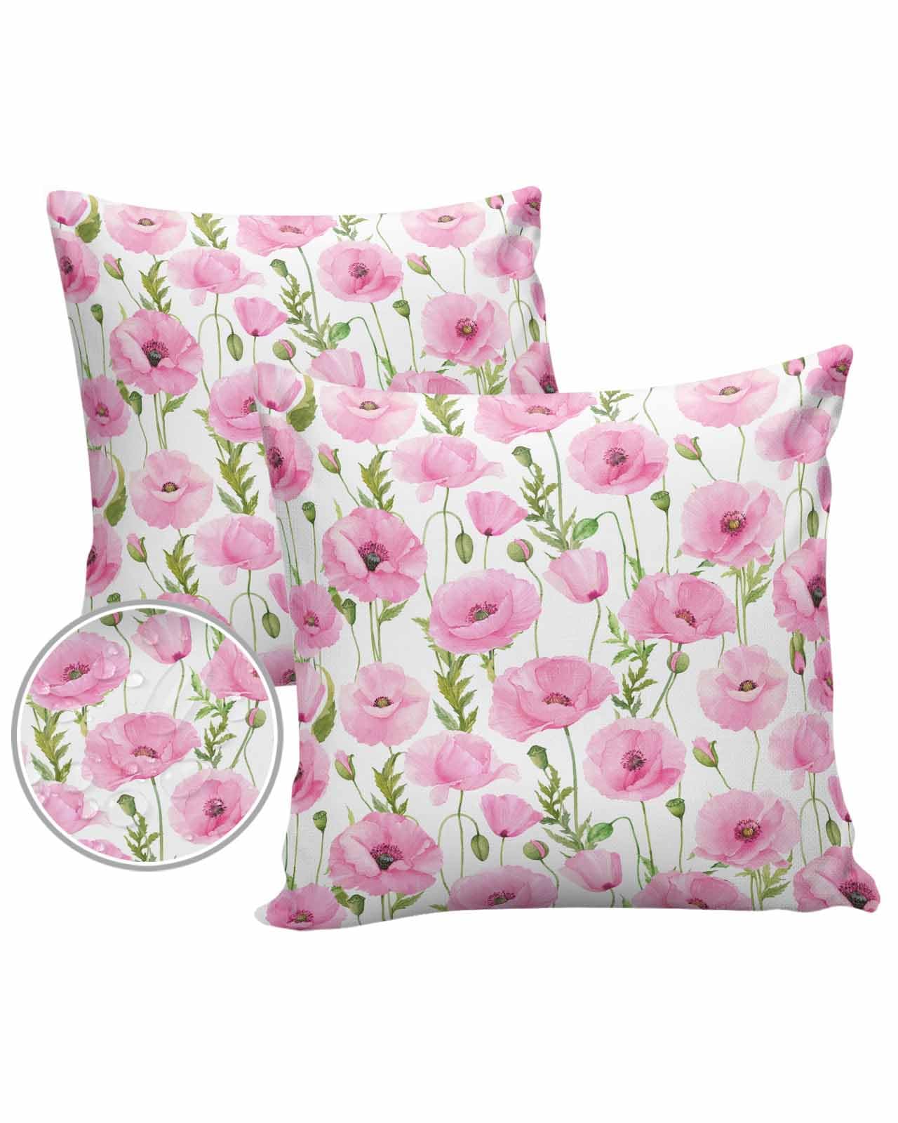 Floral Pink Outdoor Pillow Covers Waterproof,All Weather Cushion Case Set of 2 Decorative Pillowcases for Sofa Couch Bed Decor Patio Furniture 26