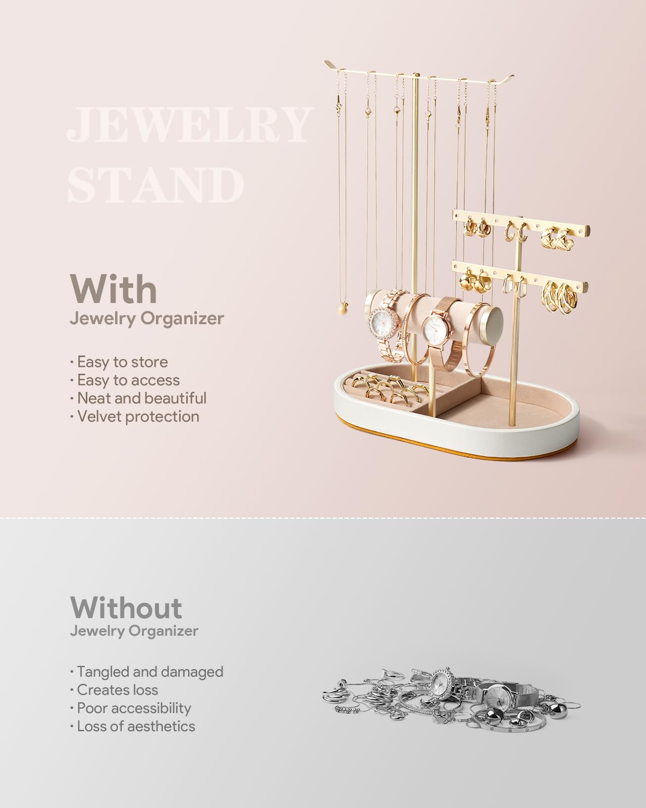 ChuStory Organisateur Bijoux Noir - Porte-colliers, Bracelets, Parfums Et Boucles D'oreilles En Velours Et Métal