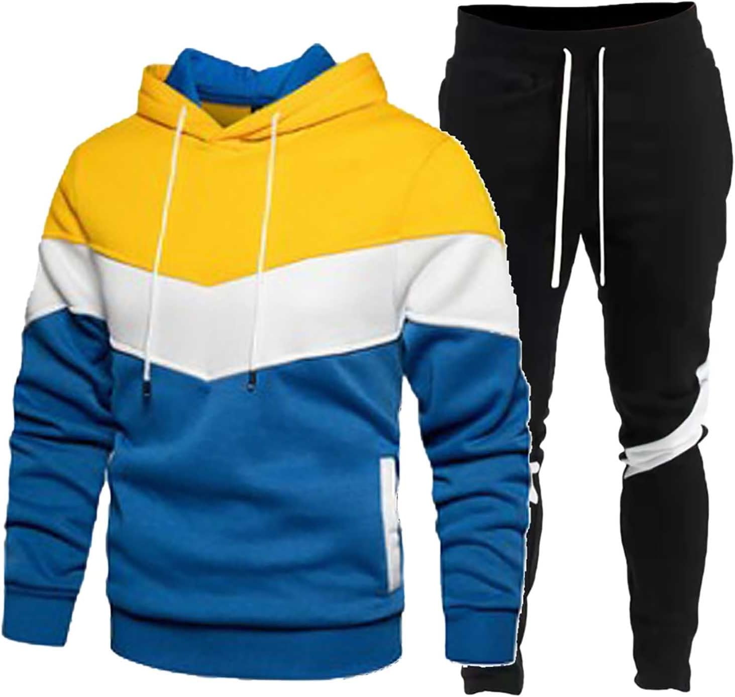 Mens Outfit Complete Set & Baggy Long Sports Suit Black Sweatshirt with Hood + Trousers Tracksuit Plain Tracksuit Jogging Suit Set with Hood with Zip Activewear Leisure Suit 2 Pieces