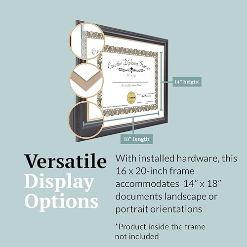 Vista 182 de Creative Picture Frames Marco para diploma Rockefeller de 9 x 12 pulgadas, color negro con borde dorado, muestra un certificado de 9 x 12 pulgadas