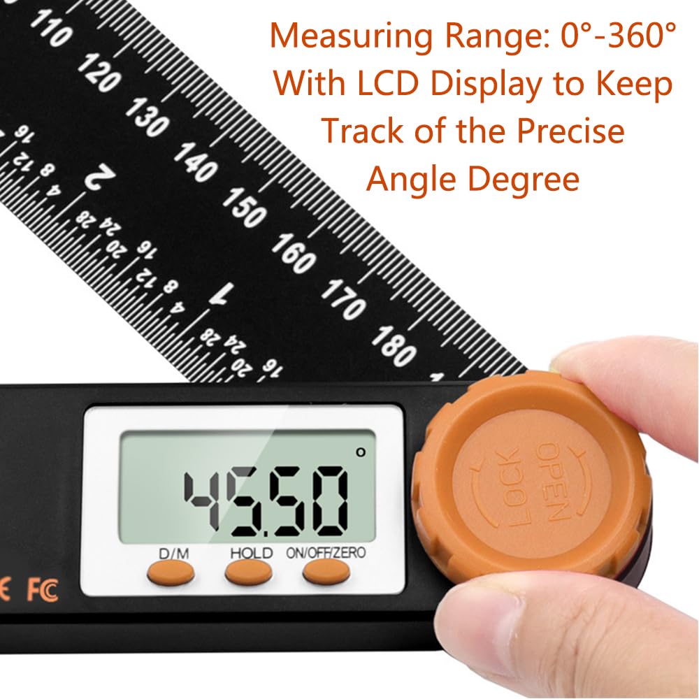 TopHomer Rapporteur d'angle numérique 190 mm avec écran LCD et niveau à bulle, outil de mesure d'angle à 360° pour le travail du bois, la construction et le bricolage