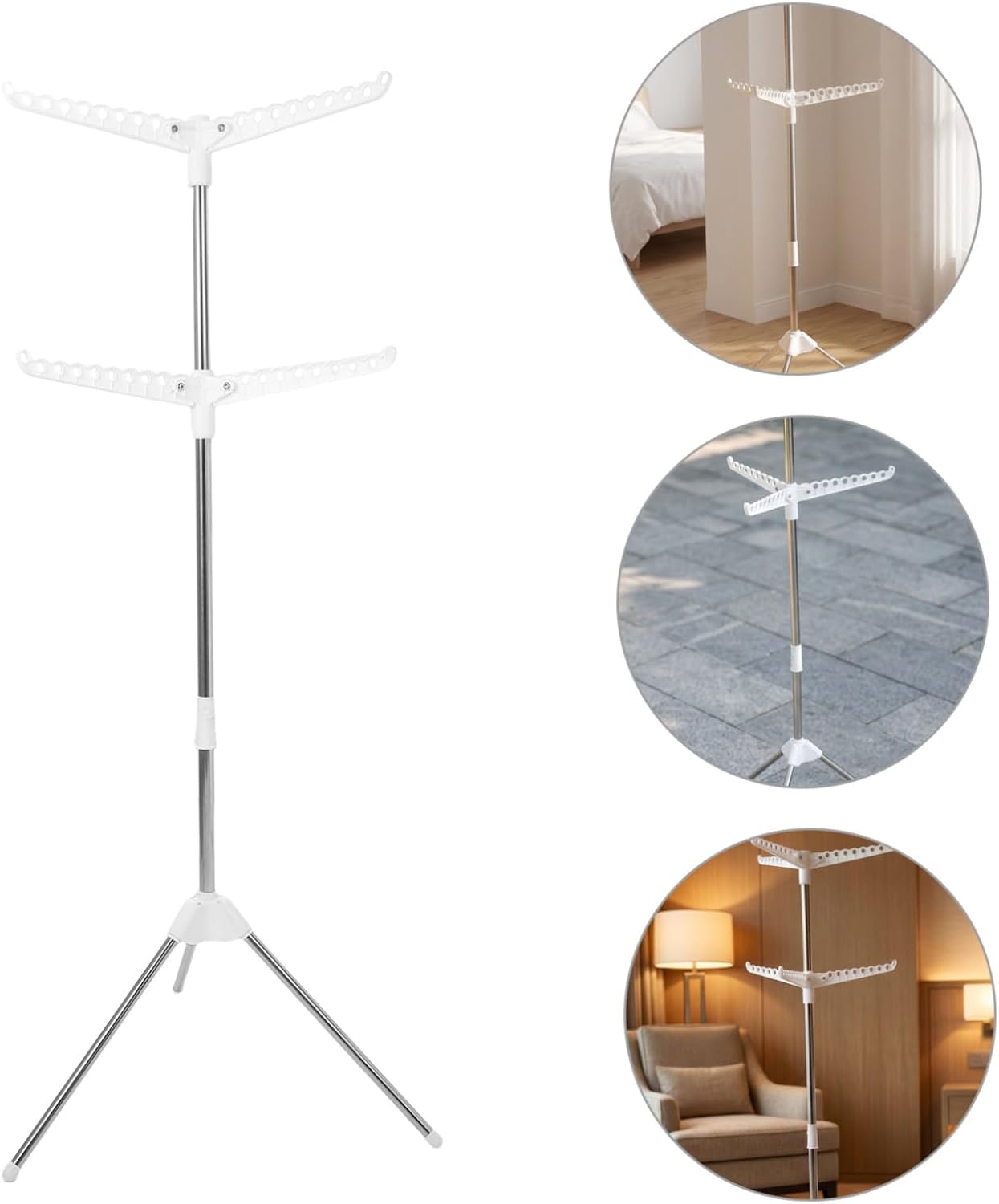 Foldable 2 Tier Clothes Drying Rack with Tripod Base, White