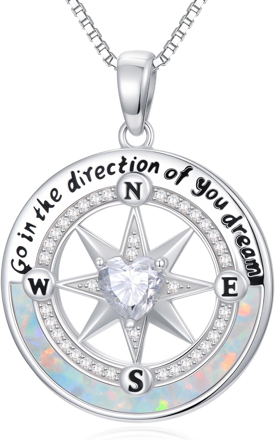 SISGEM Graduation Gifts for Her,Natural Diamond Compass Pendant Necklace for Women,18K Gold Plated 925 Sterling Silver Opal/Moissanite Compass Necklaces Birthday Present for Girlfriend Mom
