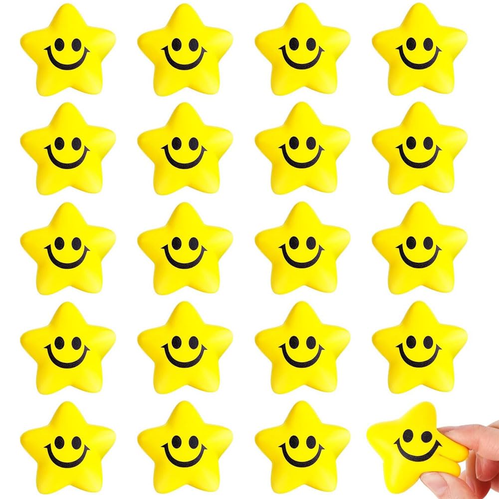 20 Stück Stern-Stressbälle Mit Smiley – Weich, Knuddelig, Für Schule, Büro, Als Mitgebsel