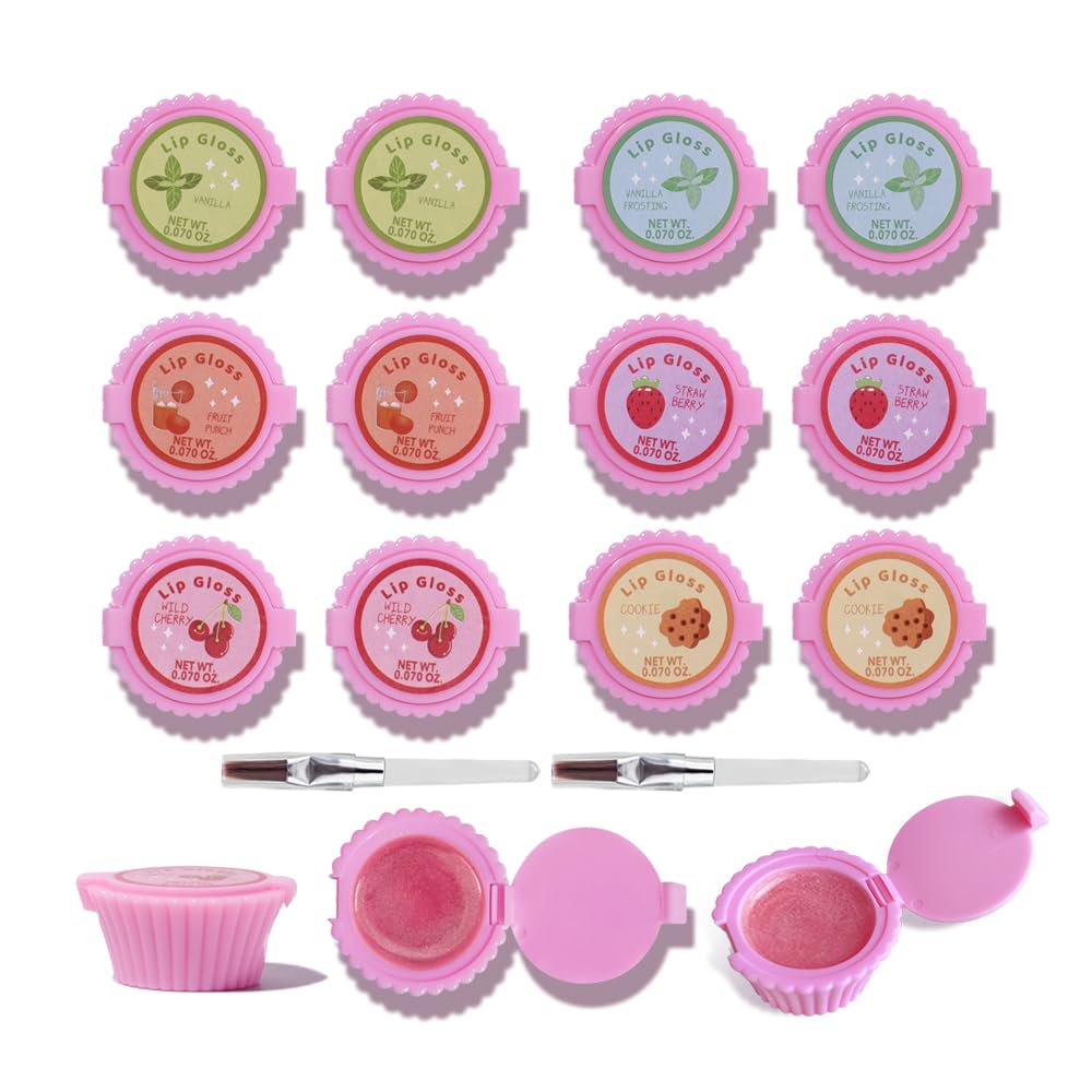Photo 1 of 12 Pcs Cupcake Lip Gloss for Girls Party Favors Lip Balm Set Assorted Fruity Favors Cute Cupcake Designs Birthday Gift