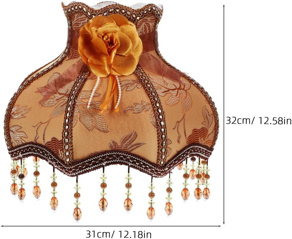 Retro Cloth Lampshade with Fringe Design European Style Table Lamp Cover for Bedroom and Living Room Elegant Beaded Lace Handsewn Scallop Shade Warm Atmosphere