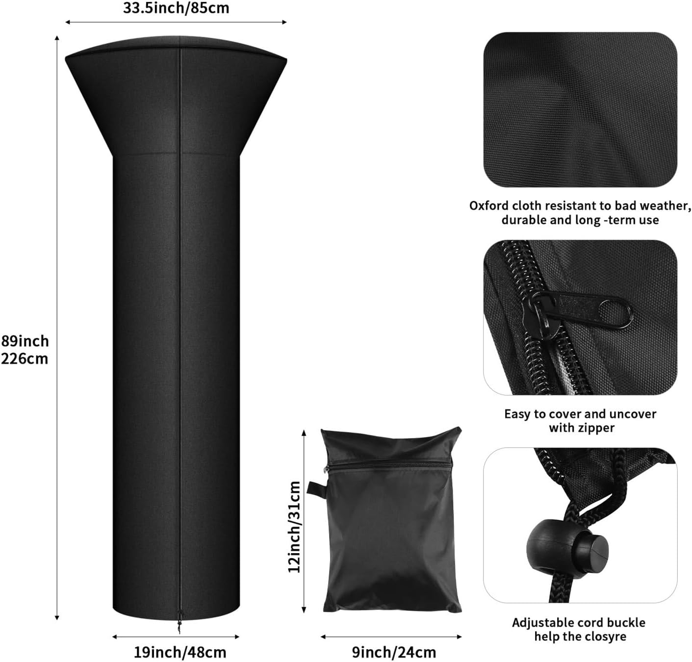 Patio Table Cover Waterproof Patio Heater Covers Umbrella Heater Cover Garden Furniture Protector All-Purpose Dust Cover With Zipper(1 Pcs)