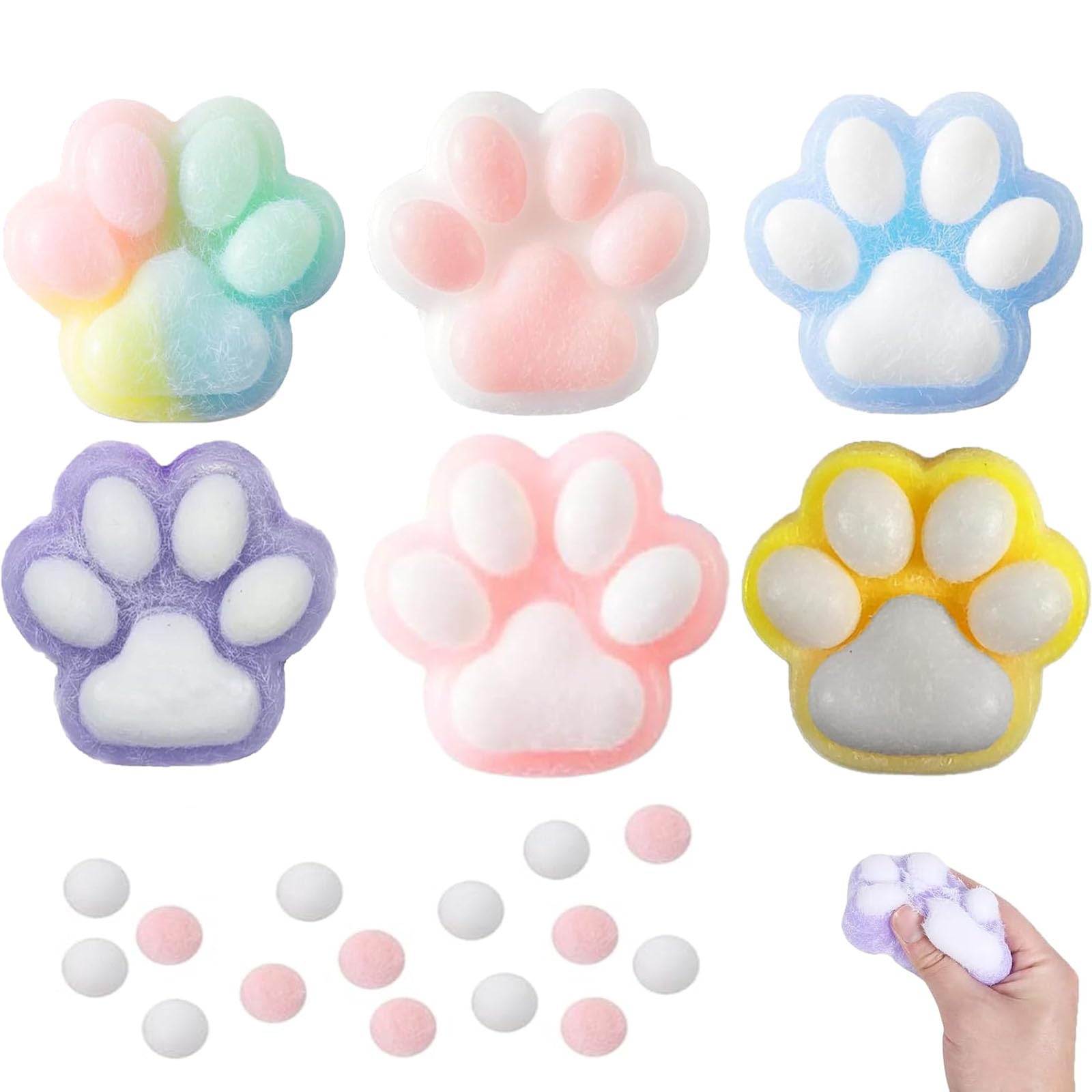 6 PCS Taba Squishy, Taba Squishy Paw, Squishy, Cat Squishy Paw, Mini Animals Stress Relief Toy, Funny Novelty Cute Animals Stress Relieving Fidget Toy, for Birthday Party Gifts (Random color)