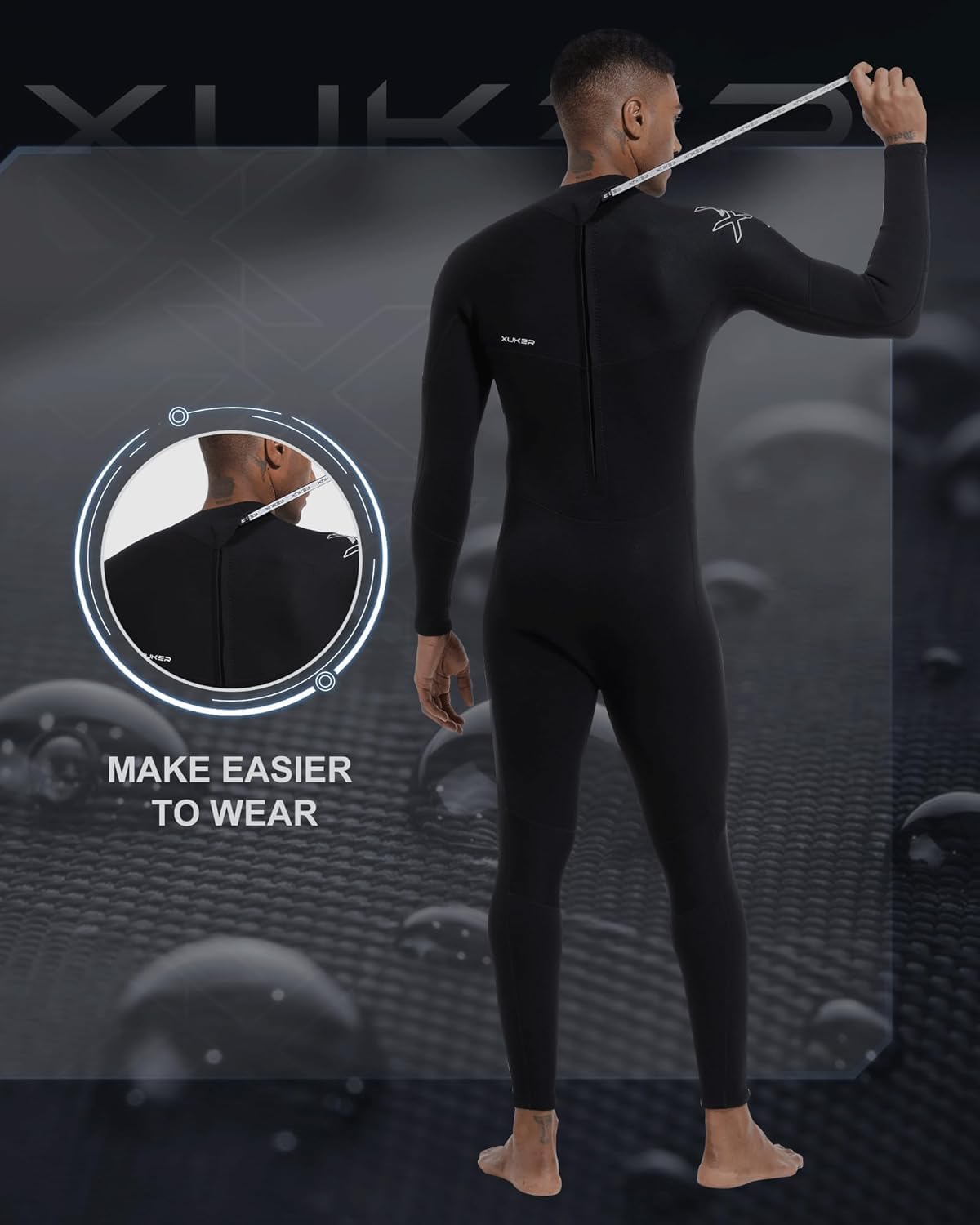 XUKER Wetsuit for Men 2mm, Neoprene Wet Suits Back Zip in Cold Water Full Body Dive Suit for Water Sports