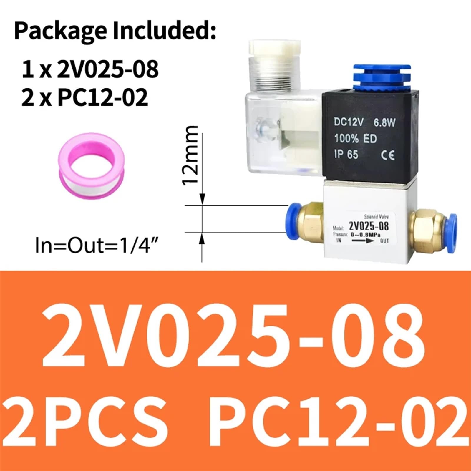 2V025-08 1/4" 2 posiciones Puerto Aire 220V Valvula Neumatico Umatica Umatic Control Valve(With12mmFittings,AC220V)