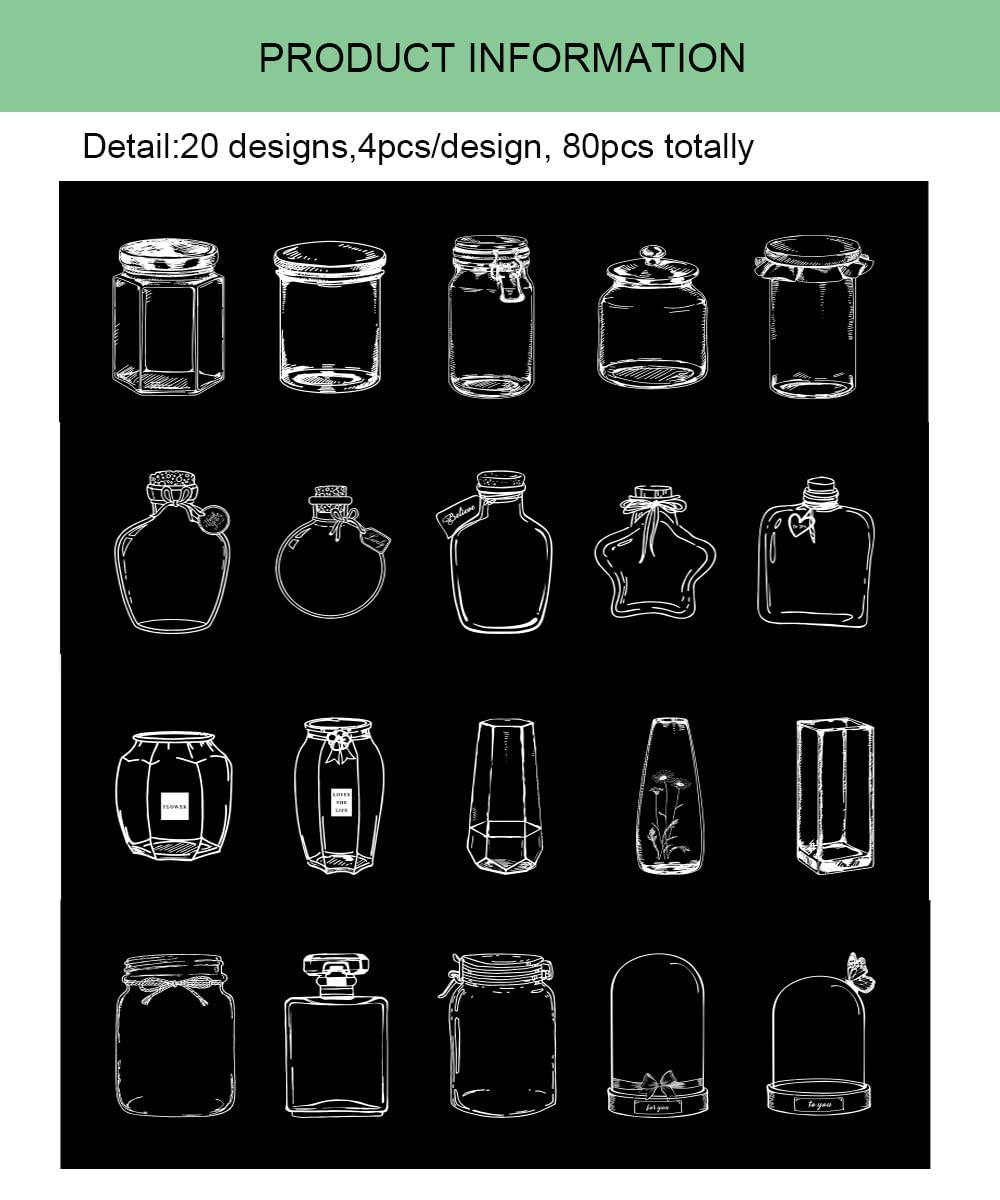 80 calcomanías para álbumes de recortes, con forma de botella, decoración de papel para álbumes de recortes, planificador, viñeta, suministros de diario, cuaderno, bricolaje, álbum de fotos,