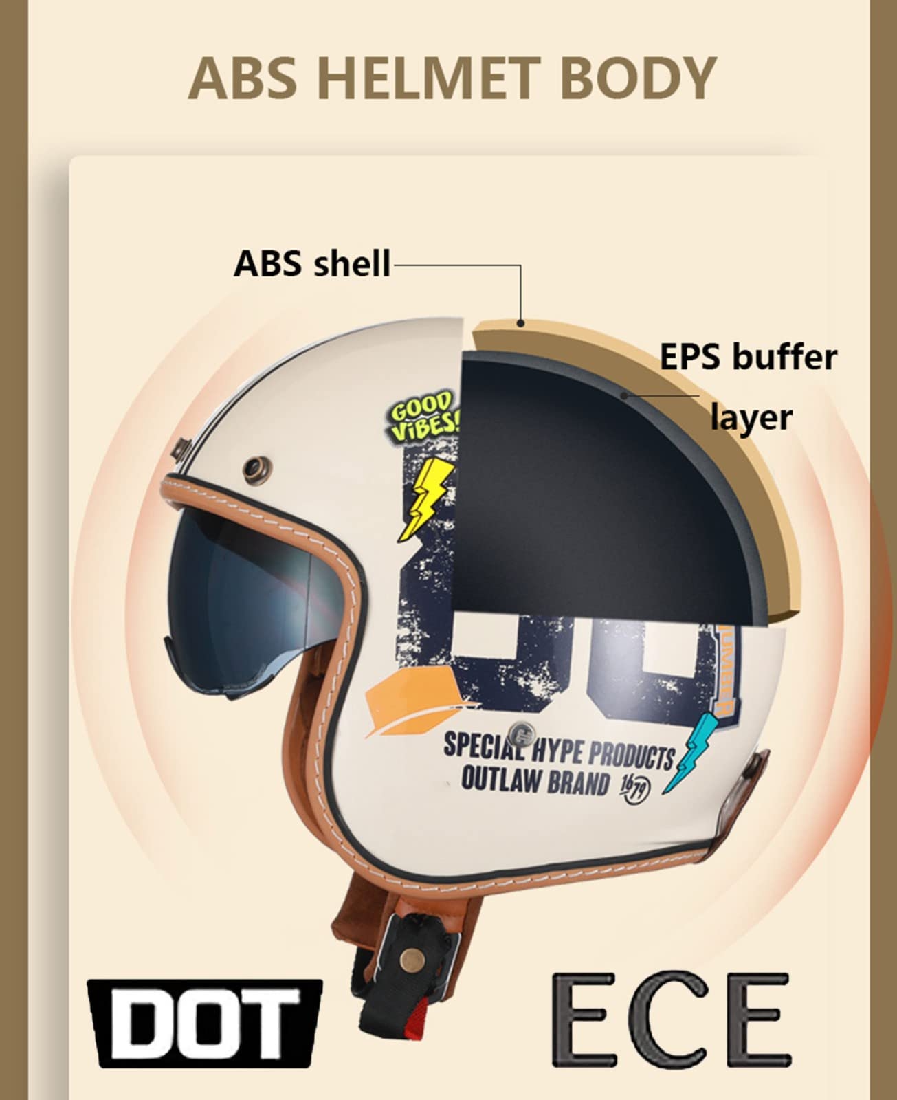 Vintage Casque Moto Jet,Casque Jet De Moto Vintage Casque Scooter Rétro De Moto Homologué ECE Casques Scooter Cruiser Mobylette De Moto