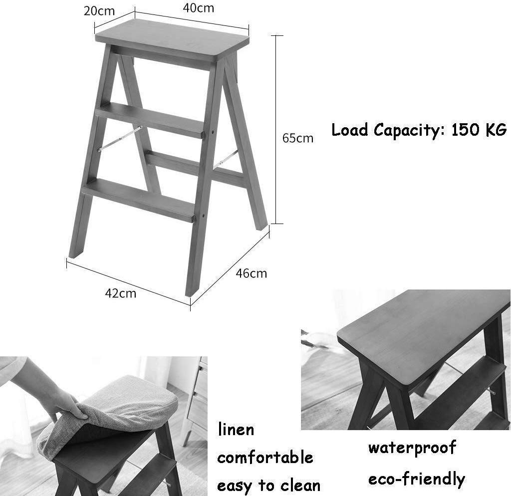 DASHADAO Taburete de Escalada Interior, Taburete de Andador Plegable con Escalera de Tijera/Escalera 3, Asiento de Esponja de Madera, Asiento de Esponja, Silla de Oficina Taburete Alto 15