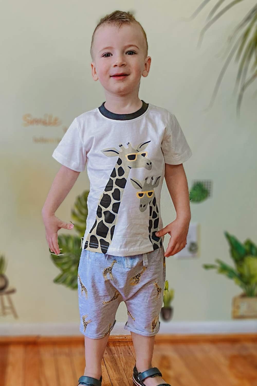 Bumeex Toddler Boy's Cotton Short Sleeve T-Shirt and Short Set 1-7Y - Image 2