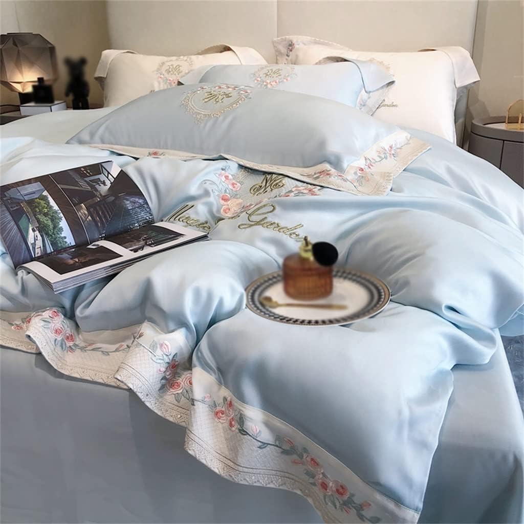 Floral Embroidered Duvet Cover Bedding Set Sheet and Pillowcase Soft and Comfortable Home Textiles (Color : D, Size : 220 * 240cm)