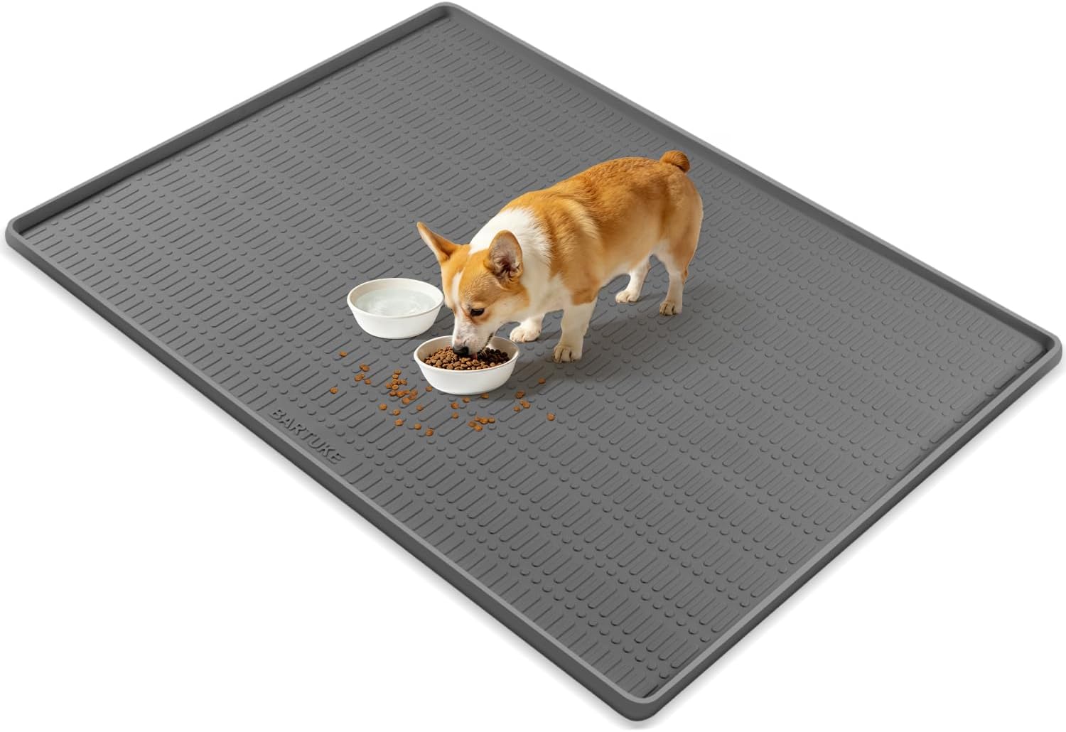 47" x 35" Silicone Dog Food Mat, Waterproof Pet Feeding Mat with Raised Edge, Extra Large Dog Bowl Mat Non-Slip Water Bowl Placemats for Dogs, Protects Floors, Easy to Clean (Dark Gray)