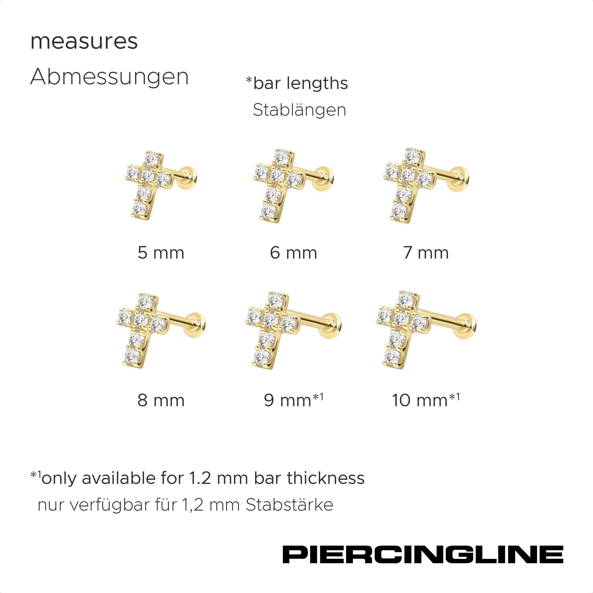PIERCINGLINE Piercing Stecker 14 Gold Labret mit Push Fit MOISSANIT-KREUZ 585er Gold - Roségoldfarben, Goldfarben, Silberfarben