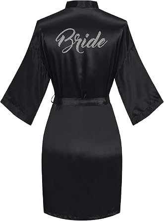 sunshinemall Womens Satin Kimono Robes with Rhinestones Bride Bridesmaid Short Getting Ready Wedding Dressing Gown