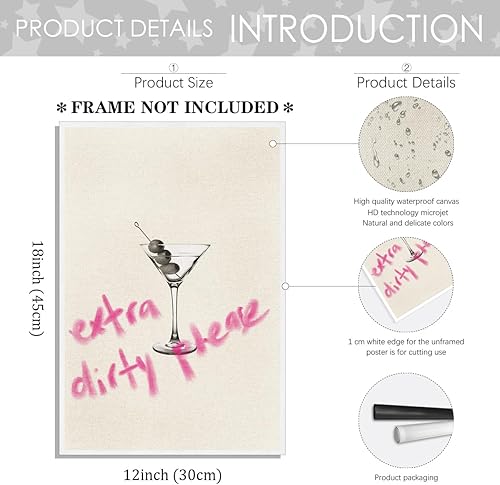 Miniatura 2 de Arte de pared de cóctel vintage extra sucio por favor Martini, arte de pared, arte de pared de cóctel de moda, póster estético de Martini, carrito