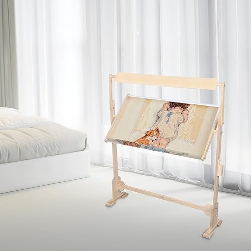 Miniatura 6 de ZERNEIL Soporte de punto de cruz ajustable, ángulo de soporte de aro de bordado de madera, soporte de bordado ajustable, soporte de bordado