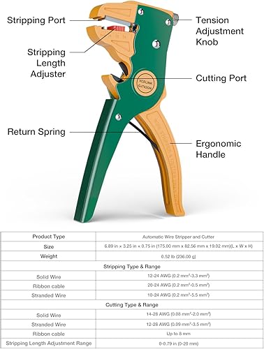 Vista 34 de VCELINK Pelacables y cortador automático de tiras rápidas, pelacables profesional de tira rápida, herramienta de pelado de cables eléctricos