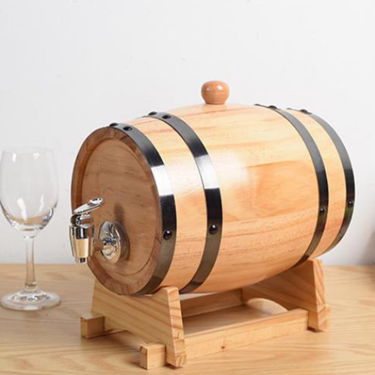 TOYANDONA Barril de Vino de 3l de Acero Inoxidable y Madera, Vintage