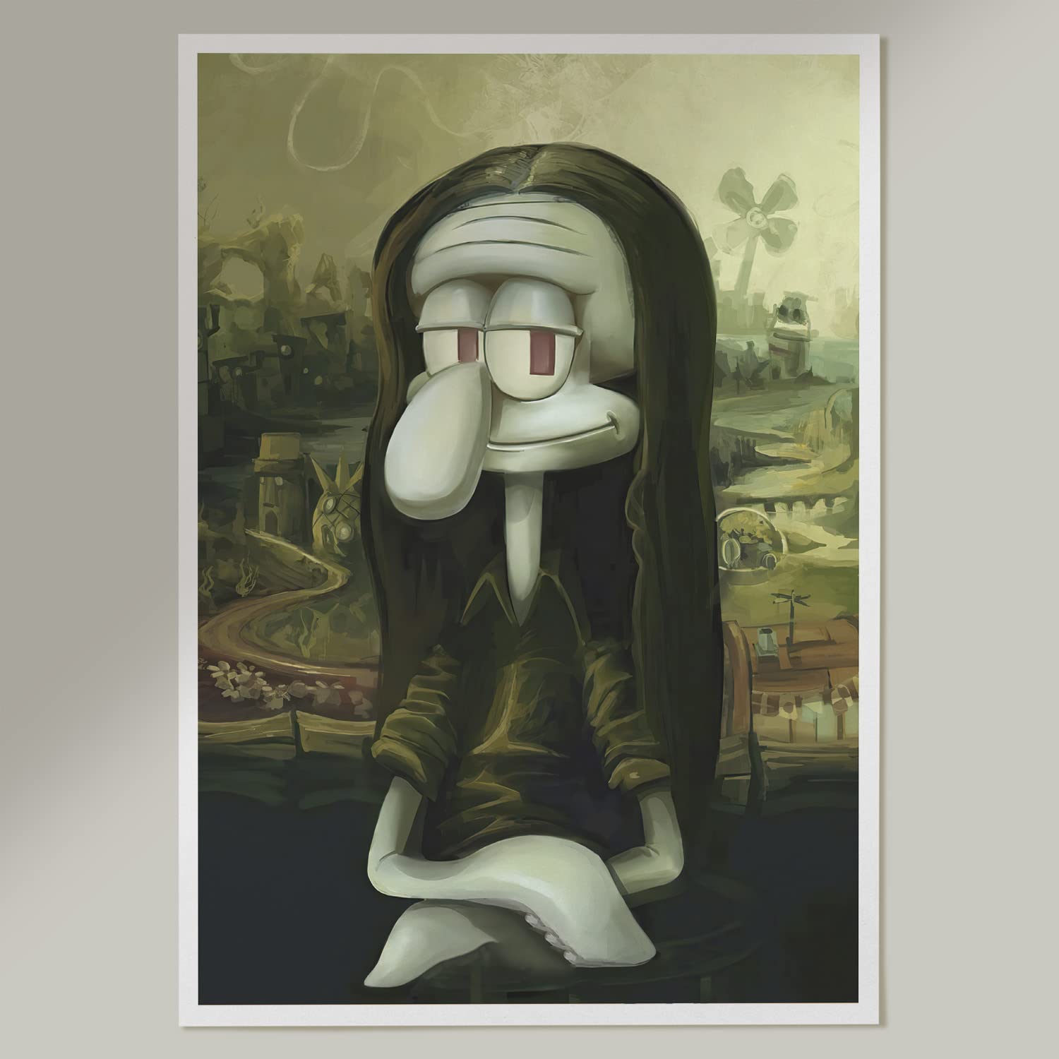 Fits Mona Lisa Poster Graffiti Painting Prints Funny Spoof Cartoon Anime Posters Picture Canvas Wall Art Gifts for Kids Unframed 12x18inch