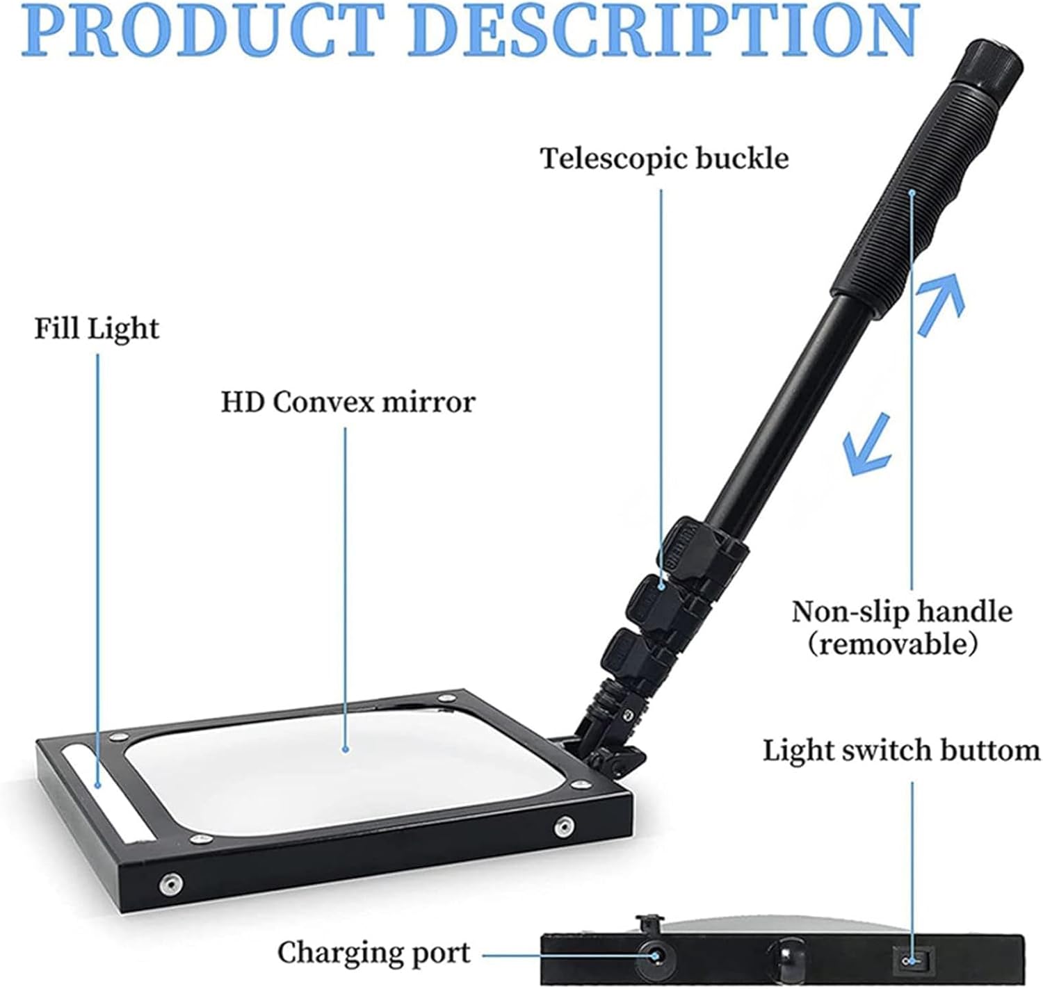 Vehicle Inspection Mirror, Telescopic Inspection Mirror with LED Lighted Swivel Extendable Car Inspection Mirror for Security Check Under Cars