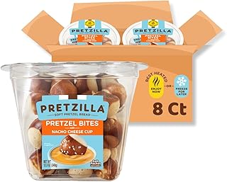 Pretzilla Soft Pretzel Bites Tub with Nacho Cheese Dip & Salt Packet, 12.3oz Soft Pretzels Bulk Case of 8 – Ready-to-Eat Snack Pretzels Pack (Party or Game Day Snacks)