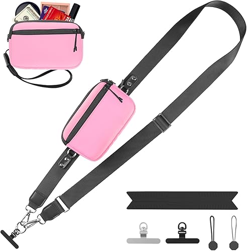 Miniatura 20 de Correa para teléfono con clip y correa cruzada para cartera, cordón ajustable para teléfono con cartera, Negro, Mediana Negro,negro, rojo (Black