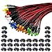 GTIWUNG 60 Stück 3mm Leds mit 20cm Kabel, DC 12V Vorverdrahtetes Licht, Vorverdrahtete LED-Dioden Licht (Rot, Gelb, GRÜN, Weiß, Orange, Blau, Jeder10Pcs) + 60Pcs 3mm LED Montageringe Plastik