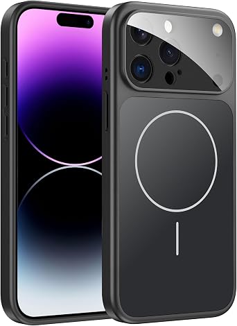 TOBOVON for iPhone 14 Pro Max Case with Camera Lens Protector, Compatible with MagSafe, Slim Matte Magnetic Shockproof Phone Cover for iPhone14 ProMax, Black