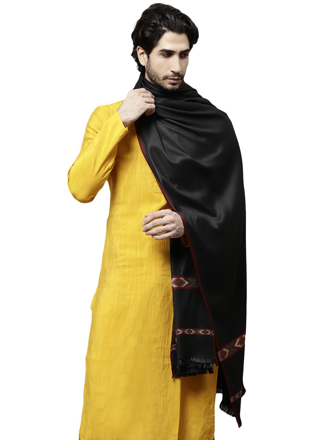 Weavers Villa Men's Kullu Design Wool Blend Lohi/Shawl [120 CM X 240 CM] (Black) - Image 3 thumbnail
