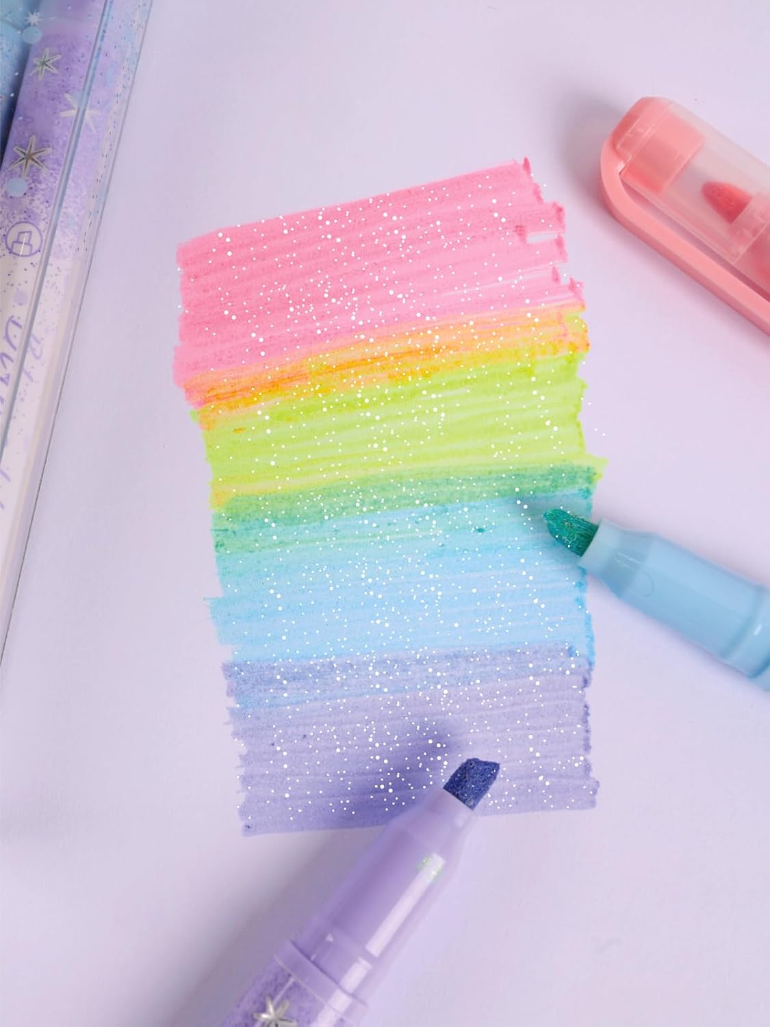 Penny Wise® Quirky Pastel Colored Blingy Glitter Shiny Highlighter Set Of 6 Pens | For School & Office Use | Mandala Art Designing & Colouring | For All Age Groups