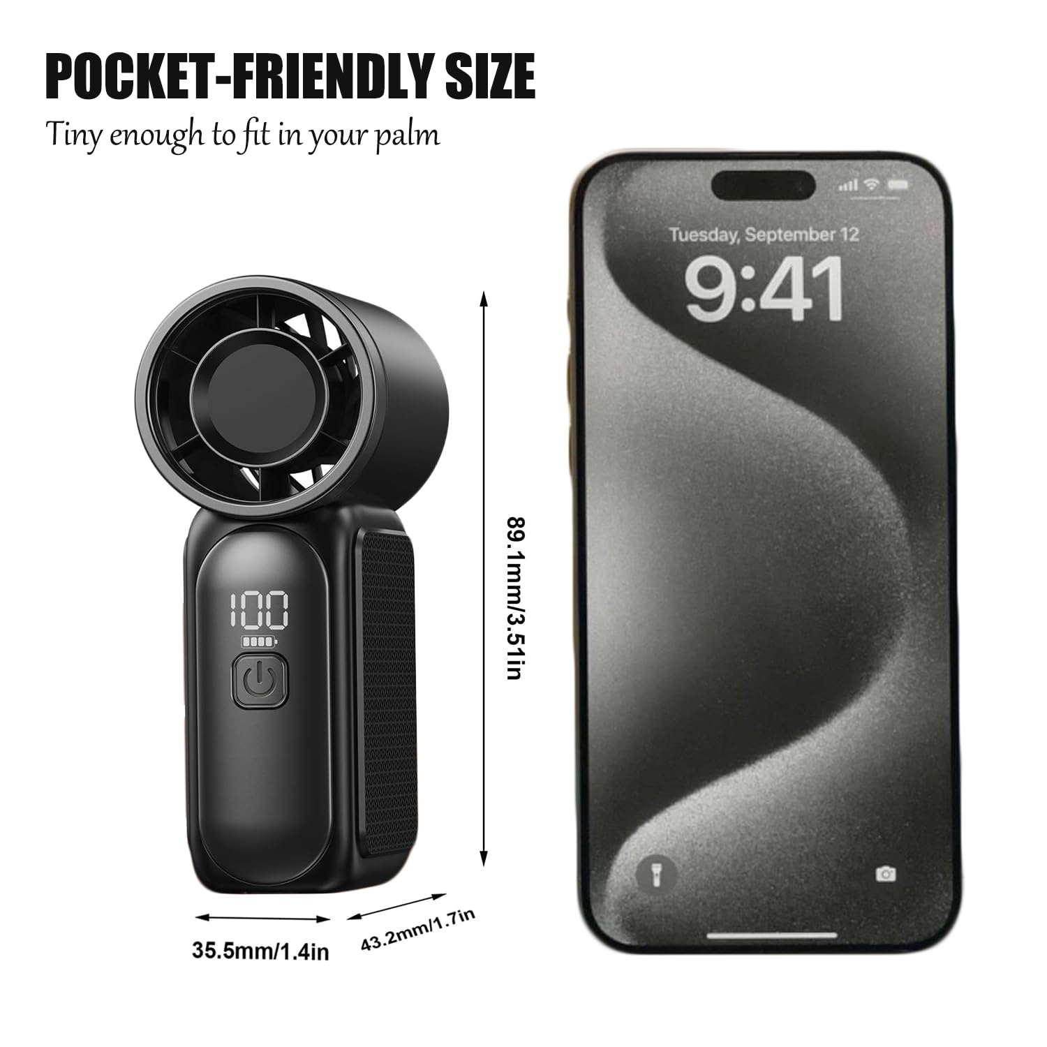XJBTBA Mini Ventilatore Portatile Portatile, 6 velocità 16900 Giri/min Alta velocità Essenziale Personale Estivo con Display LED, Ricaricabile Tramite USB, con Cordino per Trucco, Viaggi, attività
