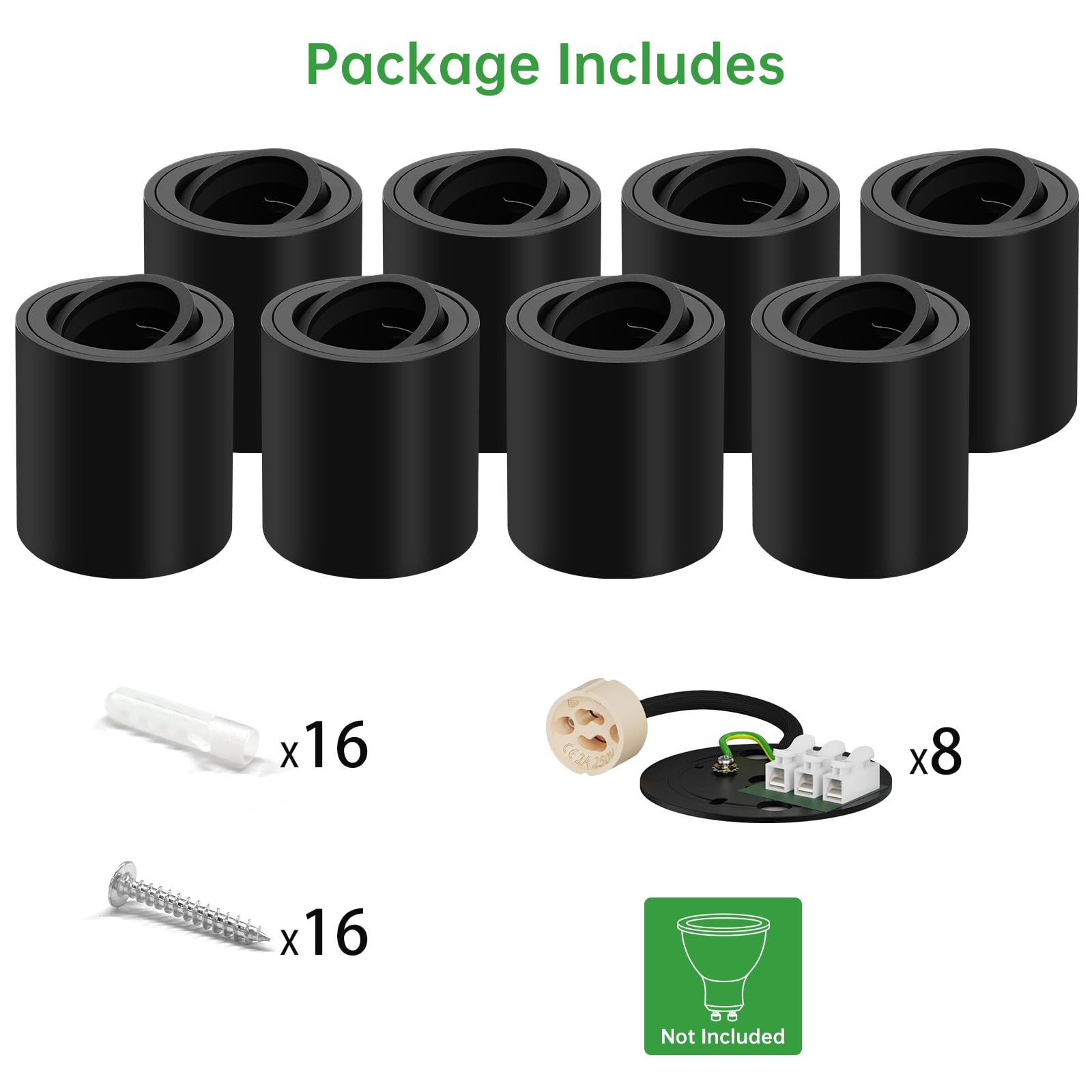 HOMEOW Lot de 8 Spots de Plafond Noir, Spot LED en Saillie Orientable, avec Douille GU10, Spot plafonnier en Aluminium, Ø80x85mm Plafonnier Spot pour Modules GU10, Rond