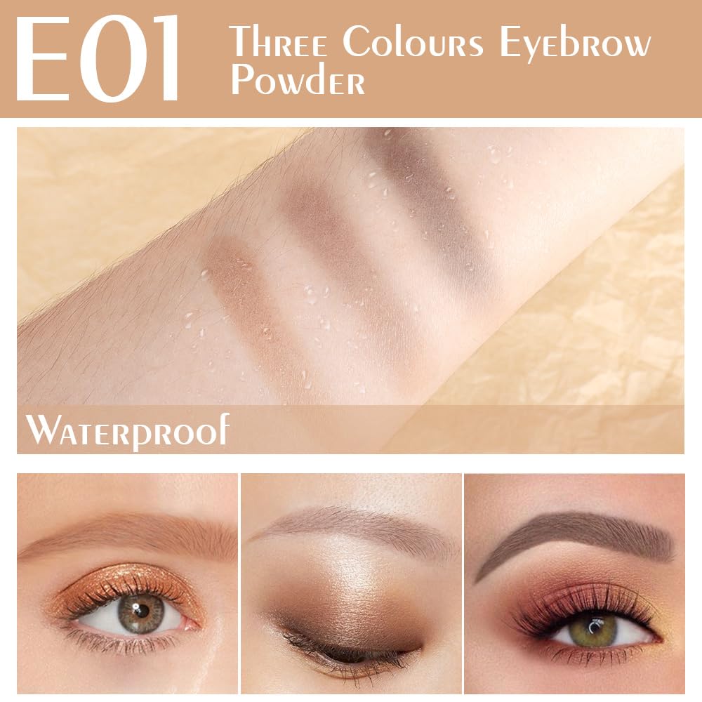 Polvo de cejas marrón medio claro para mujeres, kit de polvo de cejas gris pardo con cepillo, paleta de cejas de 3 colores de larga duración, relleno para dar forma natural a las cejas 2