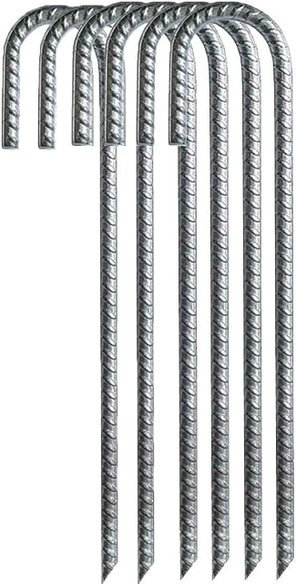 IME Steel Ground Stakes Heavy Duty Galvanized Steel J Hooks Anchors, Garden Stake Pegs for Camping Tents Trampoline Canopies Animals Playset Sheds Car Ports Swing Sets (12 inch,6pack)