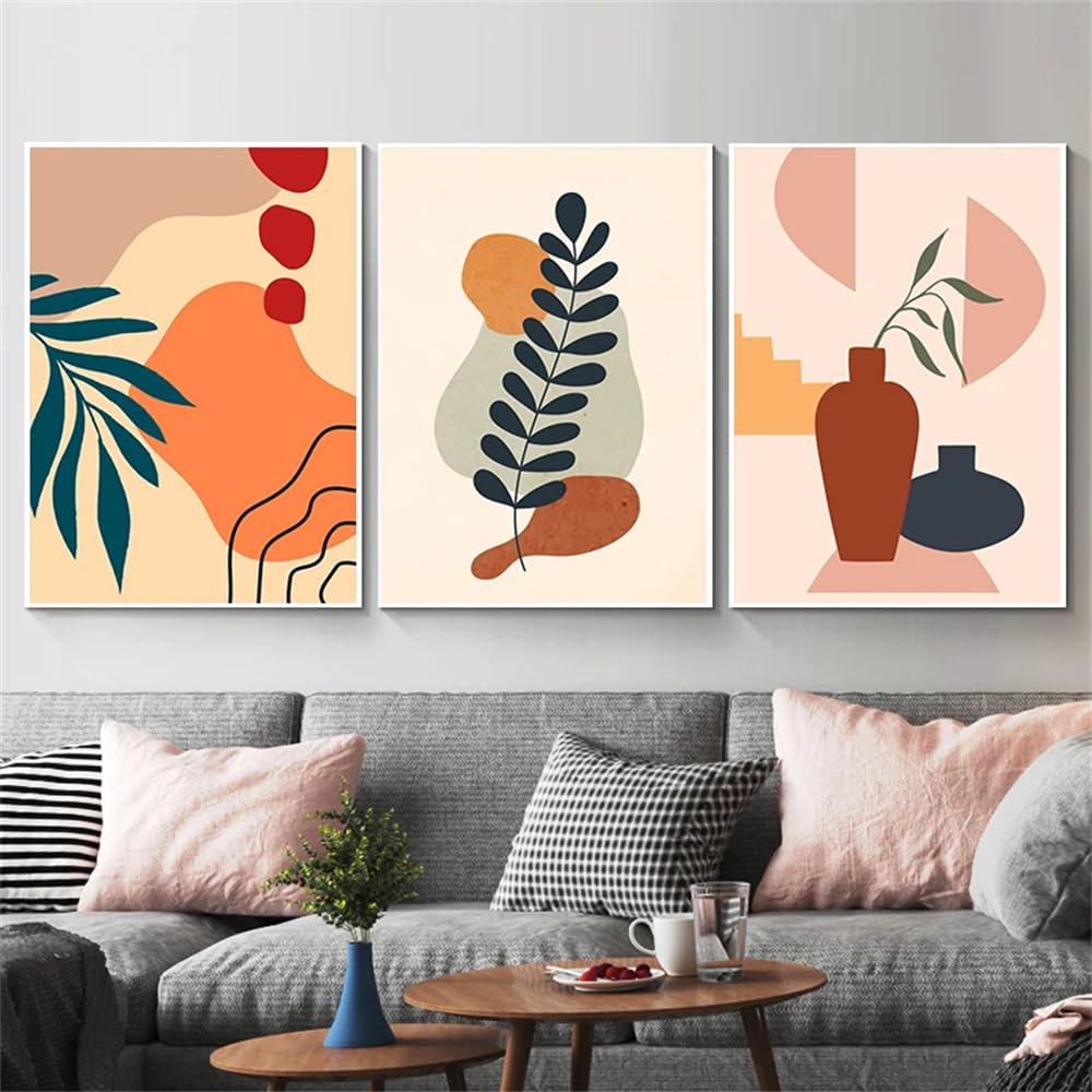 WBYZAC Botanical Posters-Boho Posters Abstract Geometry Line Canvas Painting Leaves Prints Canvas Painting Wall Art Picture Living Room Kitchen Home Decor Artwork-60 * 80cm*3PCS (No Frame)