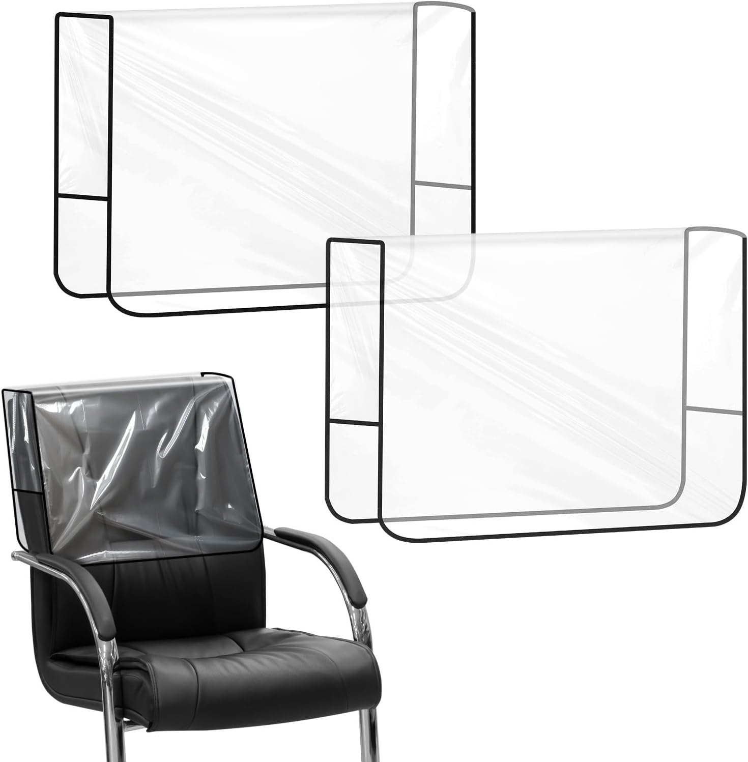 Salon Chair Cover, 2 Pcs Black Edge Clear Shampoo Chair Protectors Reusable Plastic Chairs Covers for Fits Most Standard to Avert Harm Spa Salon Chairs