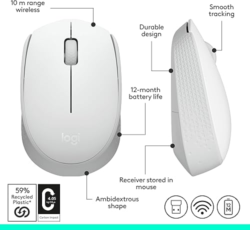 Miniatura 8 de Logitech M170 - Mouse inalámbrico 24 GHz con mini receptor USB seguimiento óptico duración de la batería de 12 meses PC ambidiestro Mac y portátil