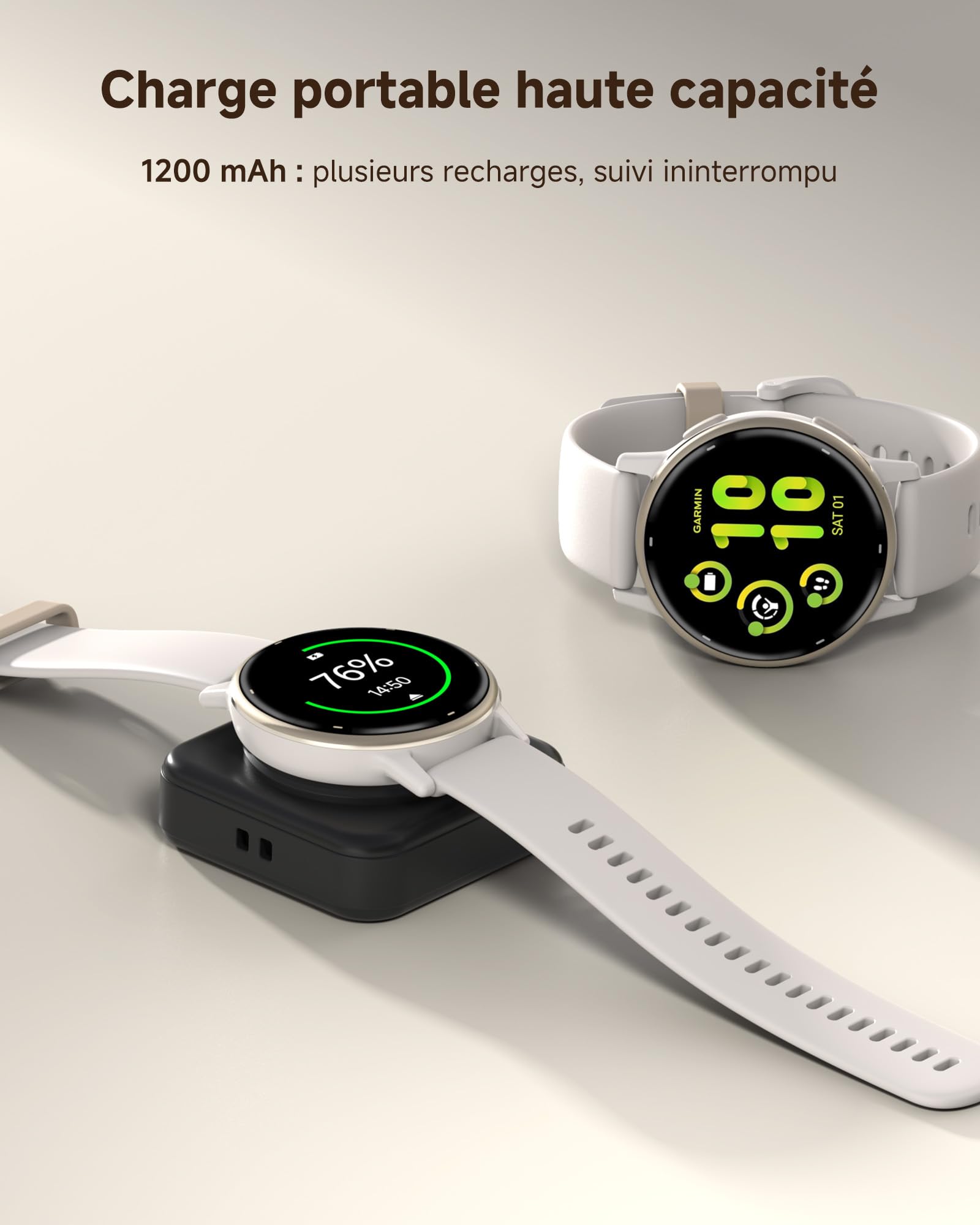Chargeur portable pour montre Garmin, chargeur 1200mAh pour Garmin Vivoactive 6 5, Fenix 8 7X 6, Venu 3s 3 2, Instinct 3 2, Forerunner 165 265 965, Approach S70 S62 S50 S44, Epix Pro 2, Tactix 8 7