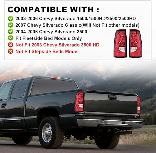 Miniatura 3 de PIT66 Luces traseras compatibles con Chevy Silverado 1500 2500 3500 2004 2005 2006 2003, 2004, 2005, 2006, ensamblaje de luces traseras LED traseras